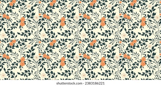 Seamless floral background. Elegant botanical design: hand drawn wildflowers, leaves, branches, herbs on a different background. Vector illustration.