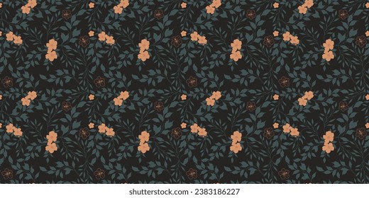 Seamless floral background. Elegant botanical design: hand drawn wildflowers, leaves, branches, herbs on a different background. Vector illustration.