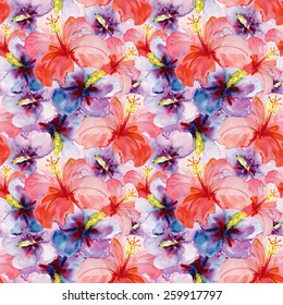 Seamless floral background with flowers. Hand painted watercolor painting. Vector