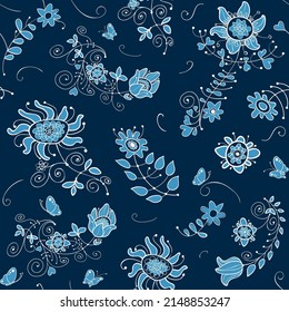 Seamless floral background with flowers. Ornamental textured pattern. Vector illustration