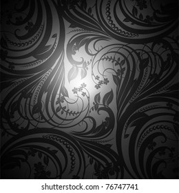 Seamless floral background with flowers pattern for wallpaper design, black. Vector eps 10.
