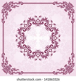 Seamless floral background with a frame in pink