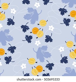 Seamless floral background with gooseberries and small white flowers. Vector illustration