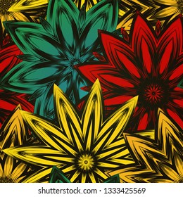 Seamless floral background. The gradient can be off. Tracery handmade nature ethnic fabric backdrop pattern with flowers. Textile design texture. Decorative color art. Vector