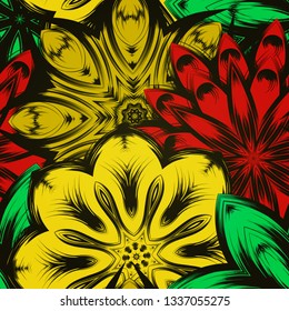 Seamless floral background. The gradient can be off. Tracery handmade nature ethnic fabric backdrop pattern with flowers. Textile design texture. Decorative color art. Vector
