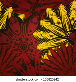 Seamless floral background. The gradient can be off. Tracery handmade nature ethnic fabric backdrop pattern with flowers. Textile design texture. Decorative color art. Vector