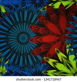 Seamless floral background. The gradient can be off. Tracery handmade nature ethnic fabric backdrop pattern with flowers. Textile design texture. Decorative color art. Vector