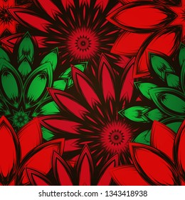 Seamless floral background. The gradient can be off. Tracery handmade nature ethnic fabric backdrop pattern with flowers. Textile design texture. Decorative color art. Vector