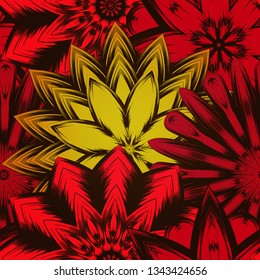 Seamless floral background. The gradient can be off. Tracery handmade nature ethnic fabric backdrop pattern with flowers. Textile design texture. Decorative color art. Vector