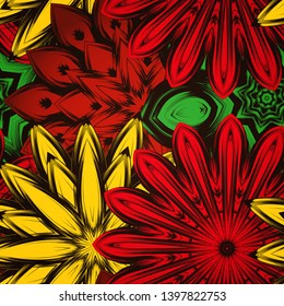 Seamless floral background. The gradient can be off. Tracery handmade nature ethnic fabric backdrop pattern with flowers. Textile design texture. Decorative color art. Vector