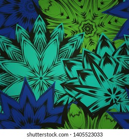 Seamless floral background. The gradient can be off. Tracery handmade nature ethnic fabric backdrop pattern with flowers. Textile design texture. Decorative color art. Vector