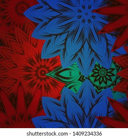 Seamless floral background. The gradient can be off. Tracery handmade nature ethnic fabric backdrop pattern with flowers. Textile design texture. Decorative color art. Vector