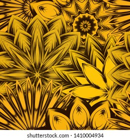 Seamless floral background. The gradient can be off. Tracery handmade nature ethnic fabric backdrop pattern with flowers. Textile design texture. Decorative color art. Vector