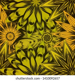 Seamless floral background. The gradient can be off. Tracery handmade nature ethnic fabric backdrop pattern with flowers. Textile design texture. Decorative color art. Vector