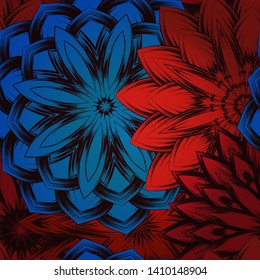 Seamless floral background. The gradient can be off. Tracery handmade nature ethnic fabric backdrop pattern with flowers. Textile design texture. Decorative color art. Vector