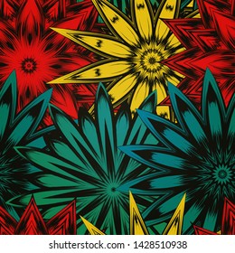 Seamless floral background. The gradient can be off. Tracery handmade nature ethnic fabric backdrop pattern with flowers. Textile design texture. Decorative color art. Vector