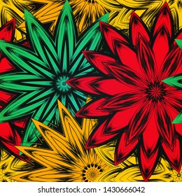 Seamless floral background. The gradient can be off. Tracery handmade nature ethnic fabric backdrop pattern with flowers. Textile design texture. Decorative color art. Vector