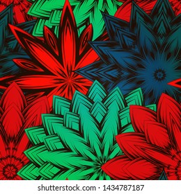 Seamless floral background. The gradient can be off. Tracery handmade nature ethnic fabric backdrop pattern with flowers. Textile design texture. Decorative color art. Vector
