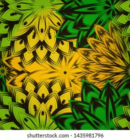 Seamless floral background. The gradient can be off. Tracery handmade nature ethnic fabric backdrop pattern with flowers. Textile design texture. Decorative color art. Vector