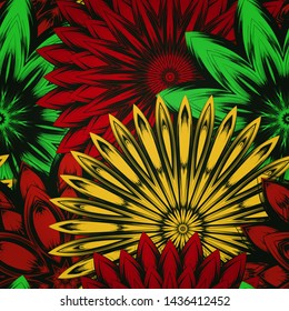 Seamless floral background. The gradient can be off. Tracery handmade nature ethnic fabric backdrop pattern with flowers. Textile design texture. Decorative color art. Vector