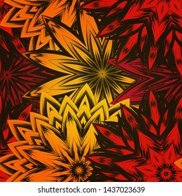 Seamless floral background. The gradient can be off. Tracery handmade nature ethnic fabric backdrop pattern with flowers. Textile design texture. Decorative color art. Vector
