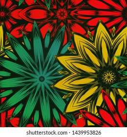 Seamless floral background. The gradient can be off. Tracery handmade nature ethnic fabric backdrop pattern with flowers. Textile design texture. Decorative color art. Vector