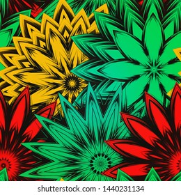 Seamless floral background. The gradient can be off. Tracery handmade nature ethnic fabric backdrop pattern with flowers. Textile design texture. Decorative color art. Vector