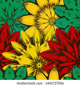 Seamless floral background. The gradient can be off. Tracery handmade nature ethnic fabric backdrop pattern with flowers. Textile design texture. Decorative color art. Vector