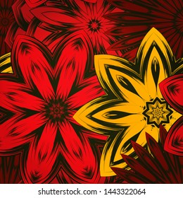 Seamless floral background. The gradient can be off. Tracery handmade nature ethnic fabric backdrop pattern with flowers. Textile design texture. Decorative color art. Vector