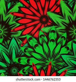 Seamless floral background. The gradient can be off. Tracery handmade nature ethnic fabric backdrop pattern with flowers. Textile design texture. Decorative color art. Vector