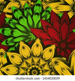 Seamless floral background. The gradient can be off. Tracery handmade nature ethnic fabric backdrop pattern with flowers. Textile design texture. Decorative color art. Vector