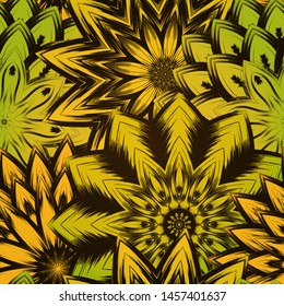 Seamless floral background. The gradient can be off. Tracery handmade nature ethnic fabric backdrop pattern with flowers. Textile design texture. Decorative color art. Vector