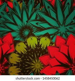 Seamless floral background. The gradient can be off. Tracery handmade nature ethnic fabric backdrop pattern with flowers. Textile design texture. Decorative color art. Vector
