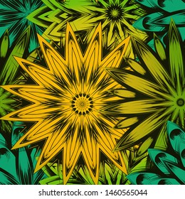 Seamless floral background. The gradient can be off. Tracery handmade nature ethnic fabric backdrop pattern with flowers. Textile design texture. Decorative color art. Vector