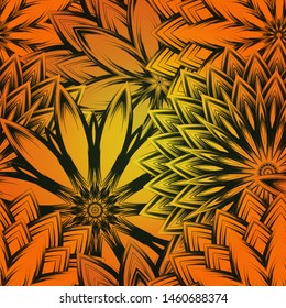 Seamless floral background. The gradient can be off. Tracery handmade nature ethnic fabric backdrop pattern with flowers. Textile design texture. Decorative color art. Vector