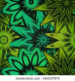 Seamless floral background. The gradient can be off. Tracery handmade nature ethnic fabric backdrop pattern with flowers. Textile design texture. Decorative color art. Vector