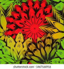 Seamless floral background. The gradient can be off. Tracery handmade nature ethnic fabric backdrop pattern with flowers. Textile design texture. Decorative color art. Vector