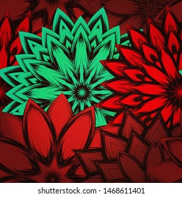 Seamless floral background. The gradient can be off. Tracery handmade nature ethnic fabric backdrop pattern with flowers. Textile design texture. Decorative color art. Vector