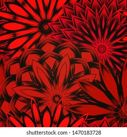 Seamless floral background. The gradient can be off. Tracery handmade nature ethnic fabric backdrop pattern with flowers. Textile design texture. Decorative color art. Vector