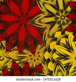 Seamless floral background. The gradient can be off. Tracery handmade nature ethnic fabric backdrop pattern with flowers. Textile design texture. Decorative color art. Vector