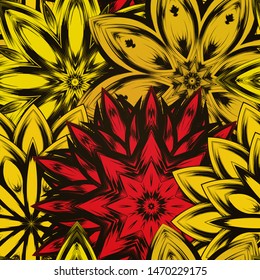 Seamless floral background. The gradient can be off. Tracery handmade nature ethnic fabric backdrop pattern with flowers. Textile design texture. Decorative color art. Vector