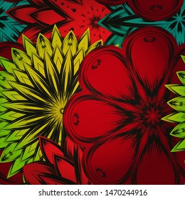 Seamless floral background. The gradient can be off. Tracery handmade nature ethnic fabric backdrop pattern with flowers. Textile design texture. Decorative color art. Vector
