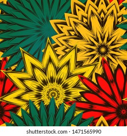 Seamless floral background. The gradient can be off. Tracery handmade nature ethnic fabric backdrop pattern with flowers. Textile design texture. Decorative color art. Vector