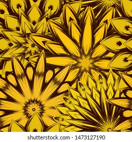 Seamless floral background. The gradient can be off. Tracery handmade nature ethnic fabric backdrop pattern with flowers. Textile design texture. Decorative color art. Vector