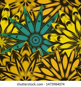Seamless floral background. The gradient can be off. Tracery handmade nature ethnic fabric backdrop pattern with flowers. Textile design texture. Decorative color art. Vector