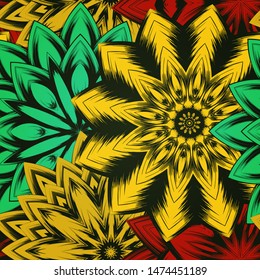 Seamless floral background. The gradient can be off. Tracery handmade nature ethnic fabric backdrop pattern with flowers. Textile design texture. Decorative color art. Vector