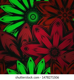 Seamless floral background. The gradient can be off. Tracery handmade nature ethnic fabric backdrop pattern with flowers. Textile design texture. Decorative color art. Vector