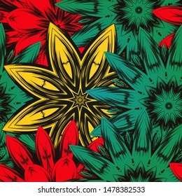 Seamless floral background. The gradient can be off. Tracery handmade nature ethnic fabric backdrop pattern with flowers. Textile design texture. Decorative color art. Vector