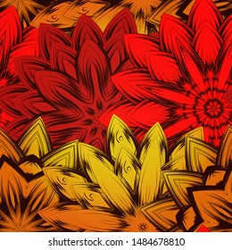 Seamless floral background. The gradient can be off. Tracery handmade nature ethnic fabric backdrop pattern with flowers. Textile design texture. Decorative color art. Vector