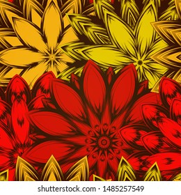 Seamless floral background. The gradient can be off. Tracery handmade nature ethnic fabric backdrop pattern with flowers. Textile design texture. Decorative color art. Vector
